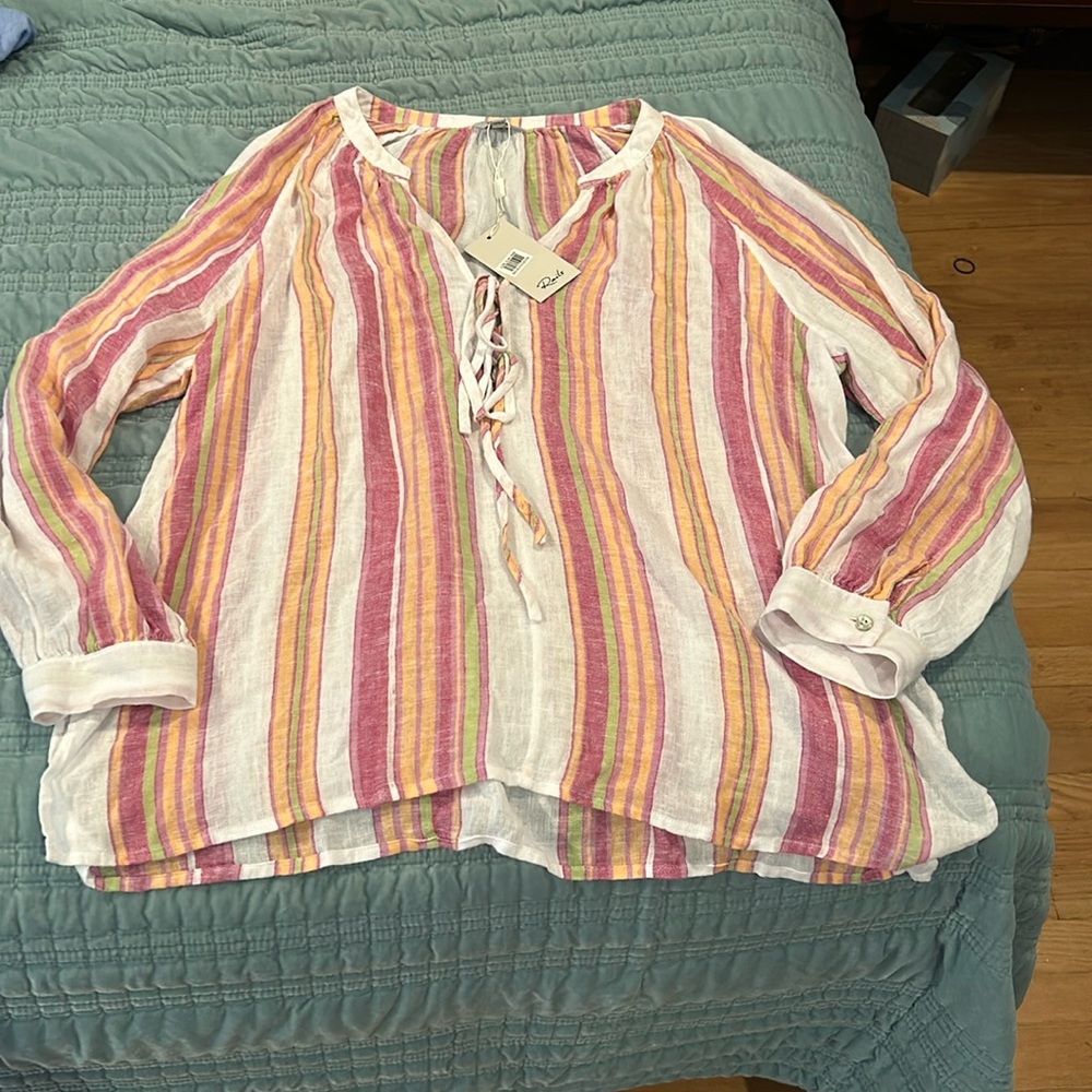 Rails Striped Linen Top Size L